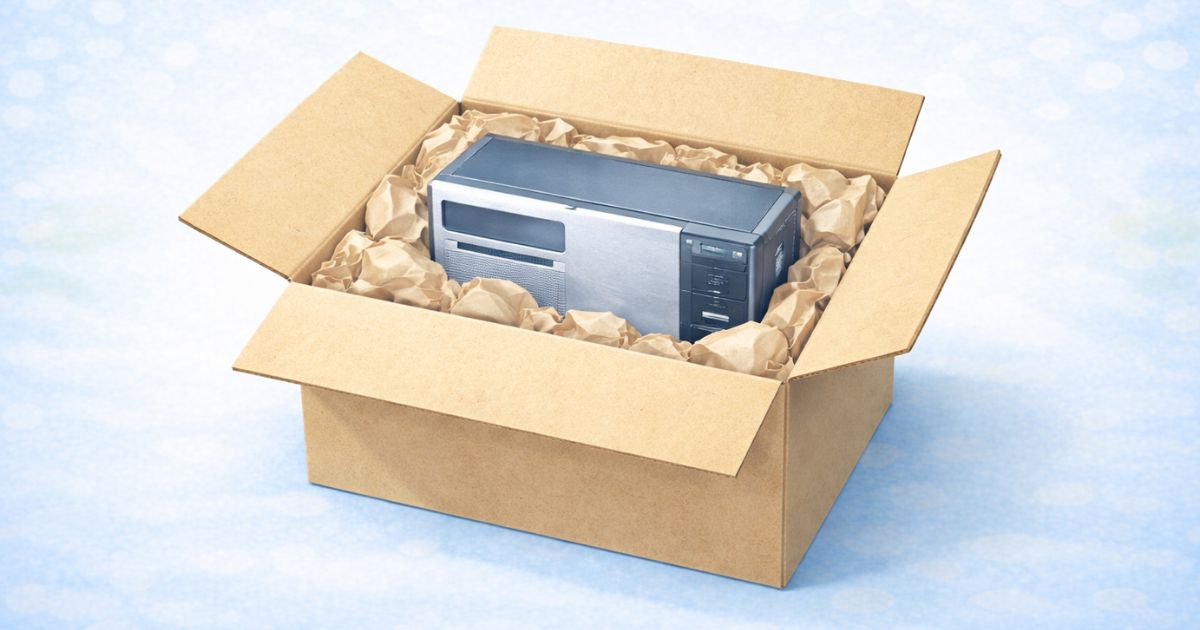 リネットジャパンの梱包例（パソコン本体と隙間を埋めた状態）