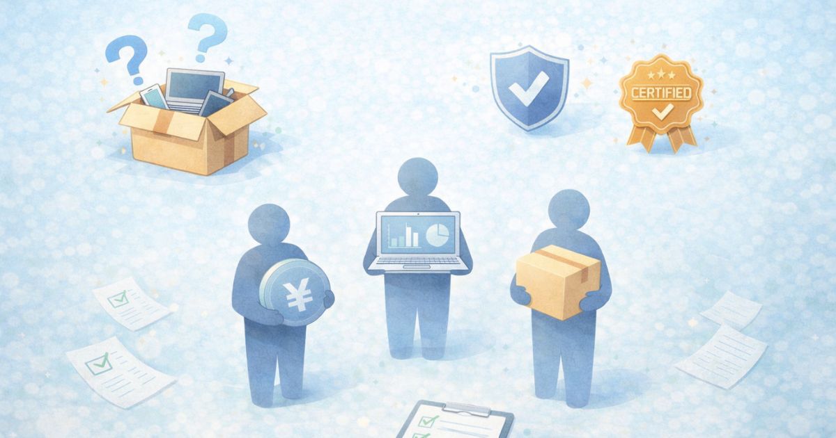 リネットジャパンは安全かを全体で整理するイメージ 落ち着いた水色の俯瞰図