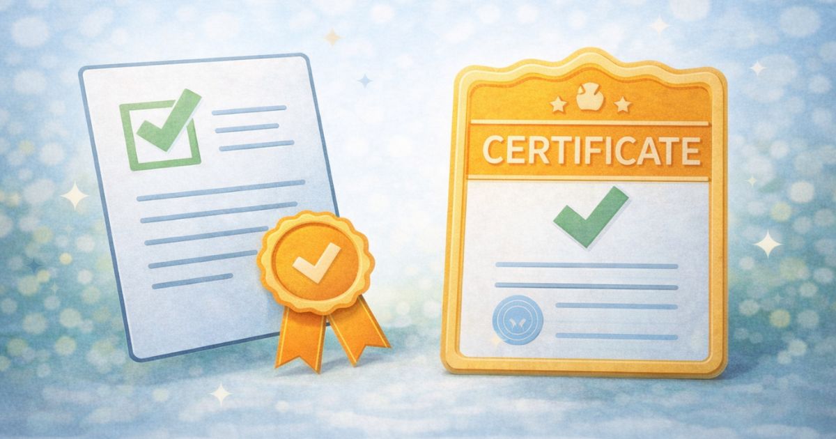 リネットジャパンの有料データ消去サービスを表したイメージ 証明書とチェックマーク