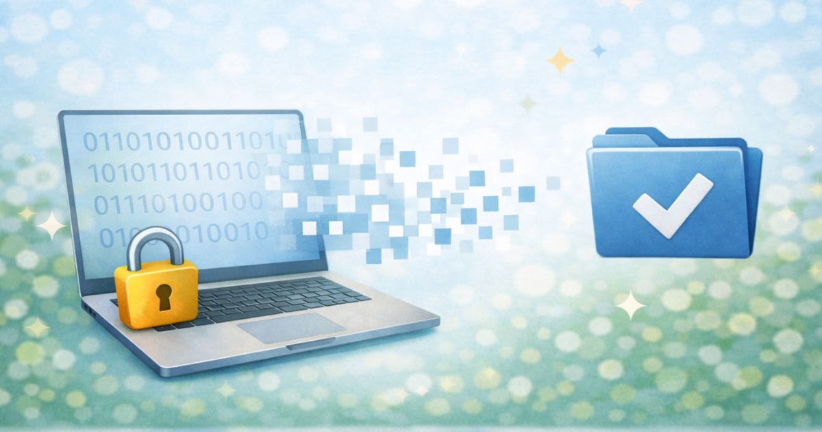 リネットジャパンのデータ消去の基本的な考え方を表したイメージ PCと鍵アイコン