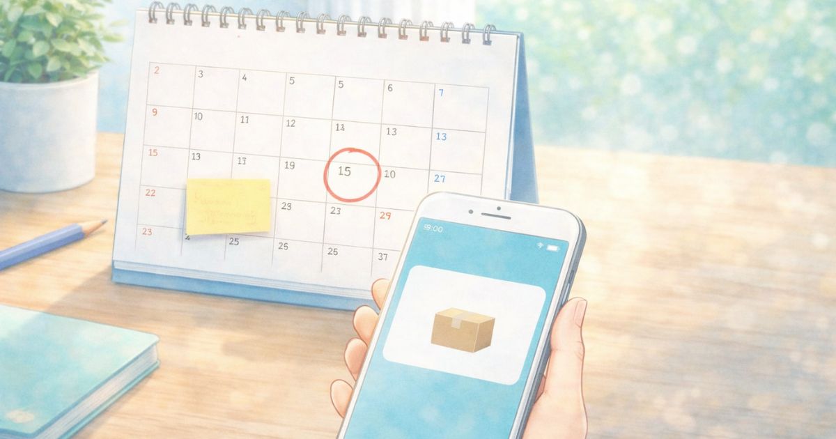 回収予定日をカレンダーとスマホで確認しているイメージ（リネットジャパン 回収 来ない）