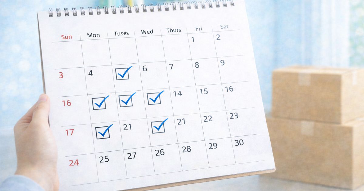 カレンダーに複数チェックが入っているイメージ（リネットジャパン 2回目 回数制限）