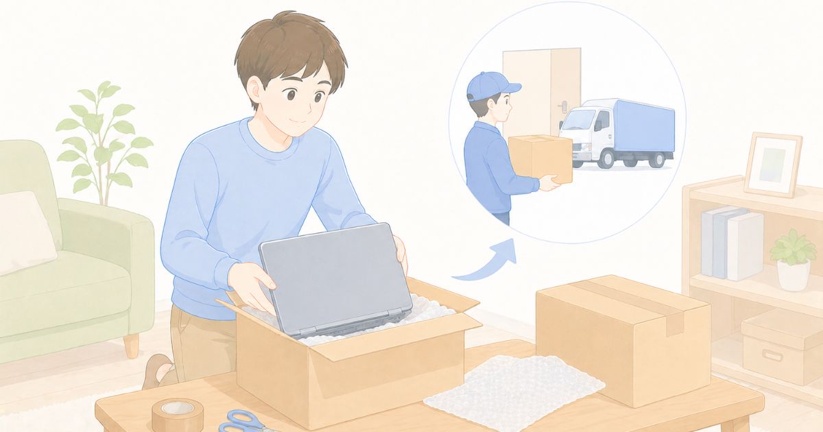 自宅からパソコンを無料回収に出そうとしているイメージ