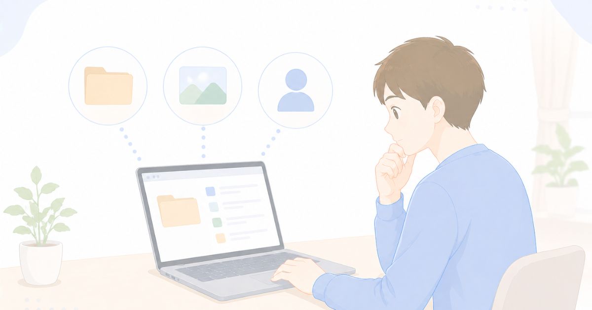 パソコンのデータや個人情報を確認しているイメージ