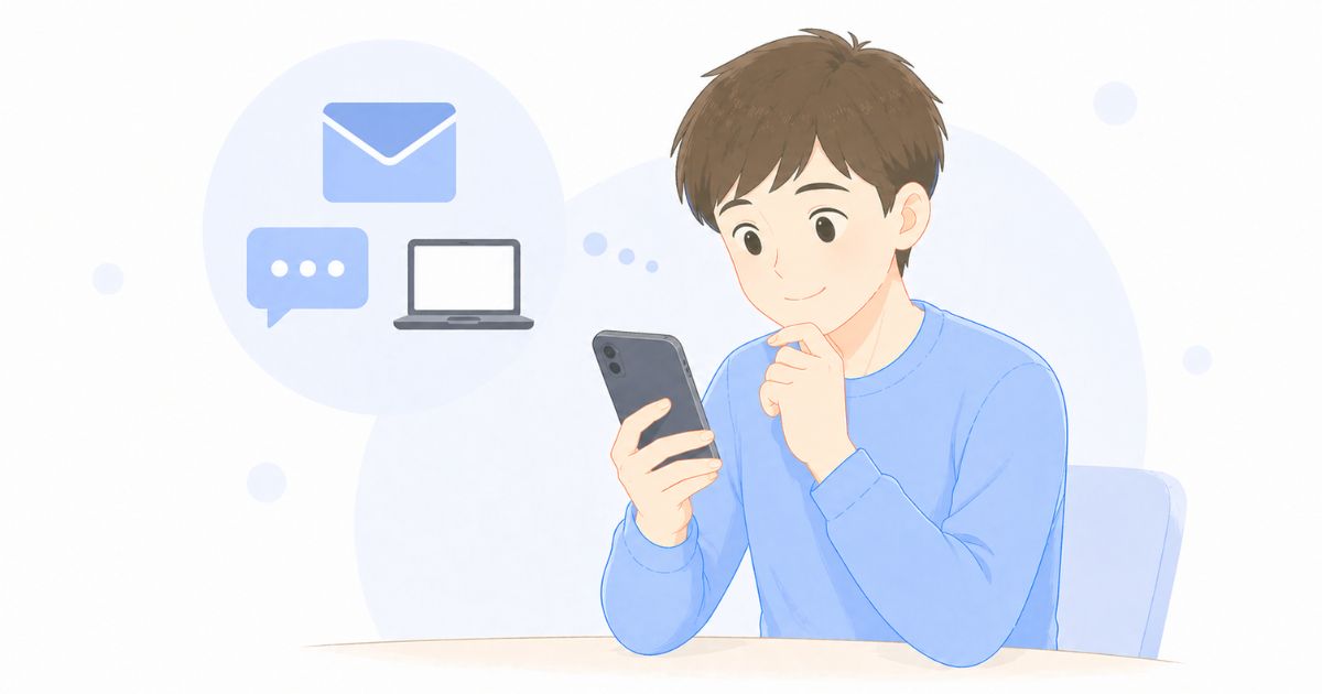 電話以外の問い合わせ方法を確認しているイメージ