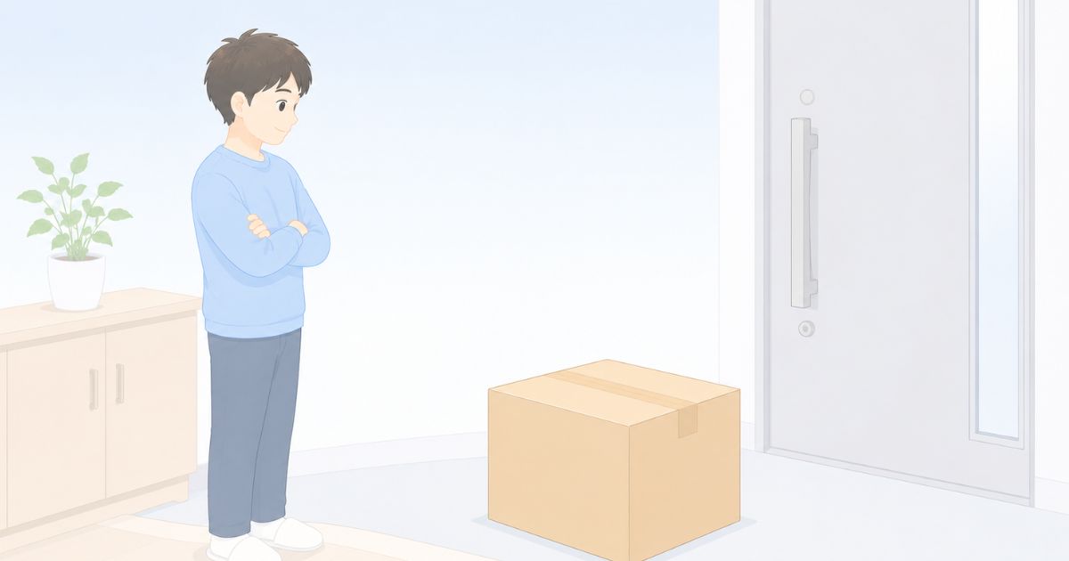 リネットジャパンの集荷用ダンボールを玄関に準備しているイメージ