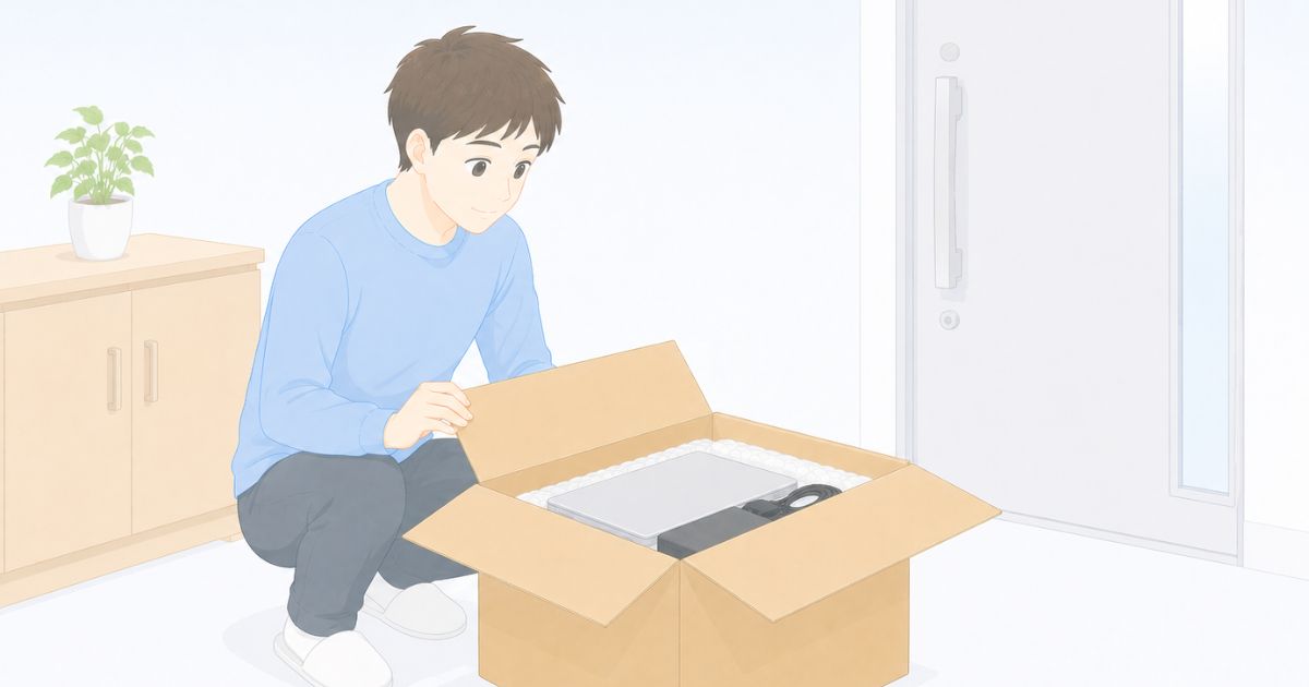 リネットジャパンの集荷前にダンボールを確認しているイメージ