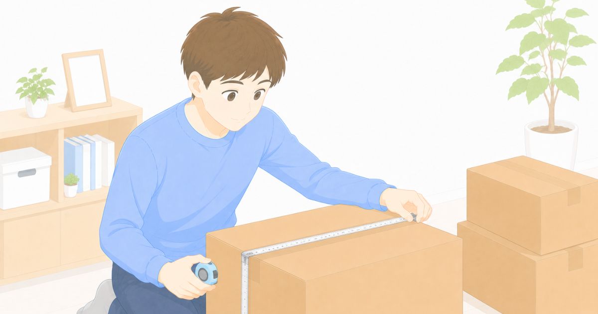 リネットジャパンの箱サイズを確認しているイメージ