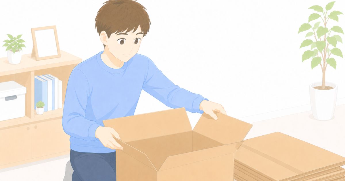 リネットジャパンで使うダンボール箱を準備しているイメージ